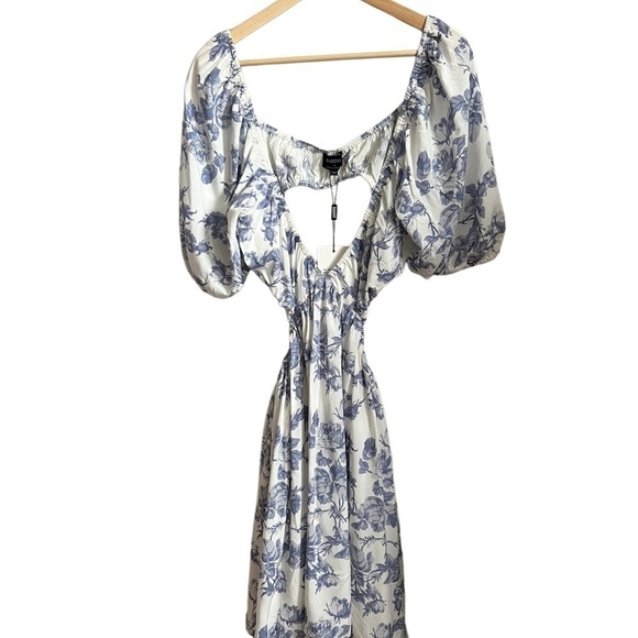 NWT Bardot (Revolve) Eden Mini Dress in Blue Floral Cutout V Neck Open Back 12 - Picture 5 of 10